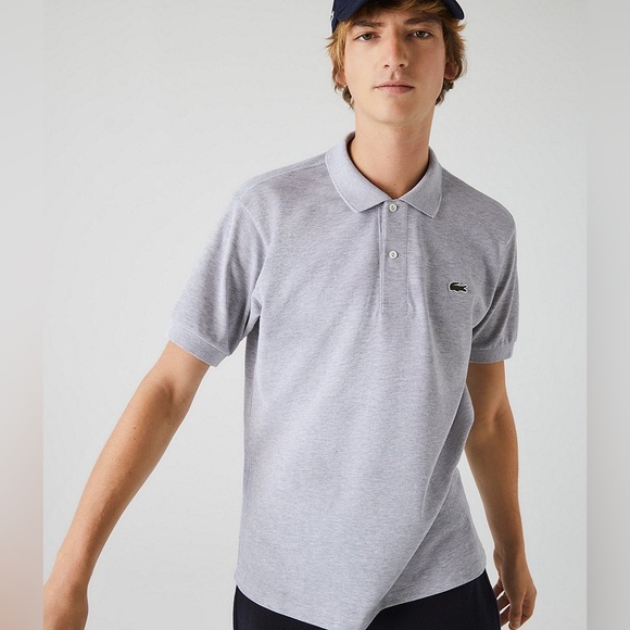 Lacoste Classic Chine Short-Sleeve Signature Polo Shirt Silver Gray Mark Knit - Picture 1 of 9